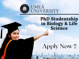 PhD Studentship in Biology & Life Science at Umea University, Sweden